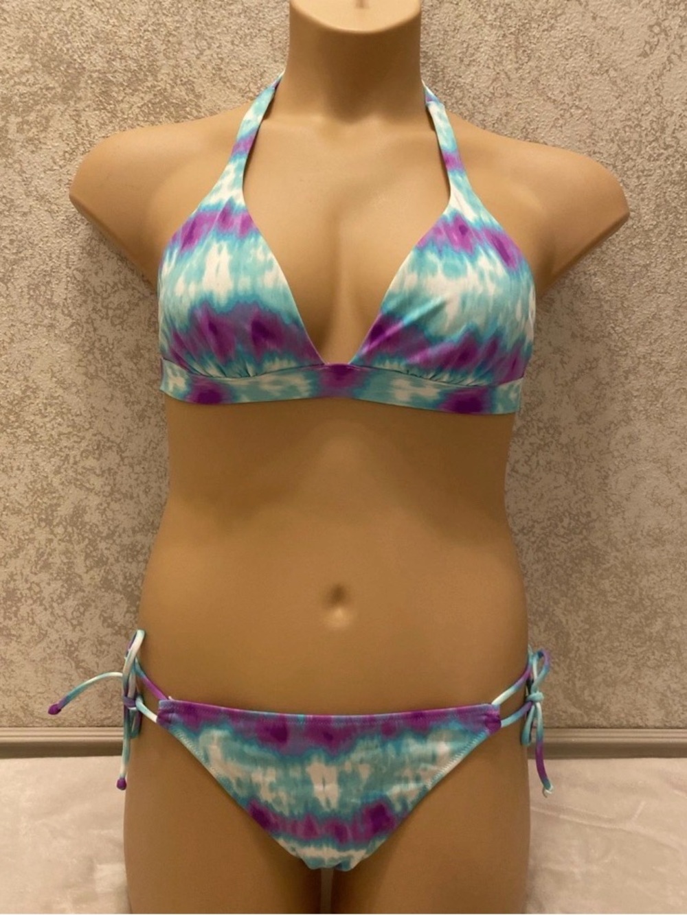 Victoria's Secret Aqua & Purple Tie-Dye Halter Bikini Set